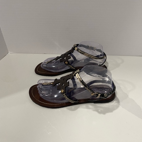 Tory Burch Chandler Thong Sandals Snakeskin Logo Size 8 - Picture 3 of 9